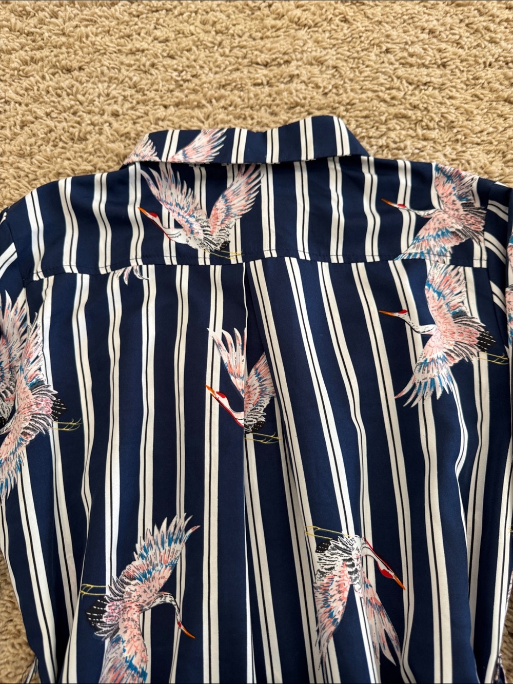L.A. Soul Womens Navy Striped Button-Front Shirt Dress Cover-up Crane Print, M - Picture 11 of 14